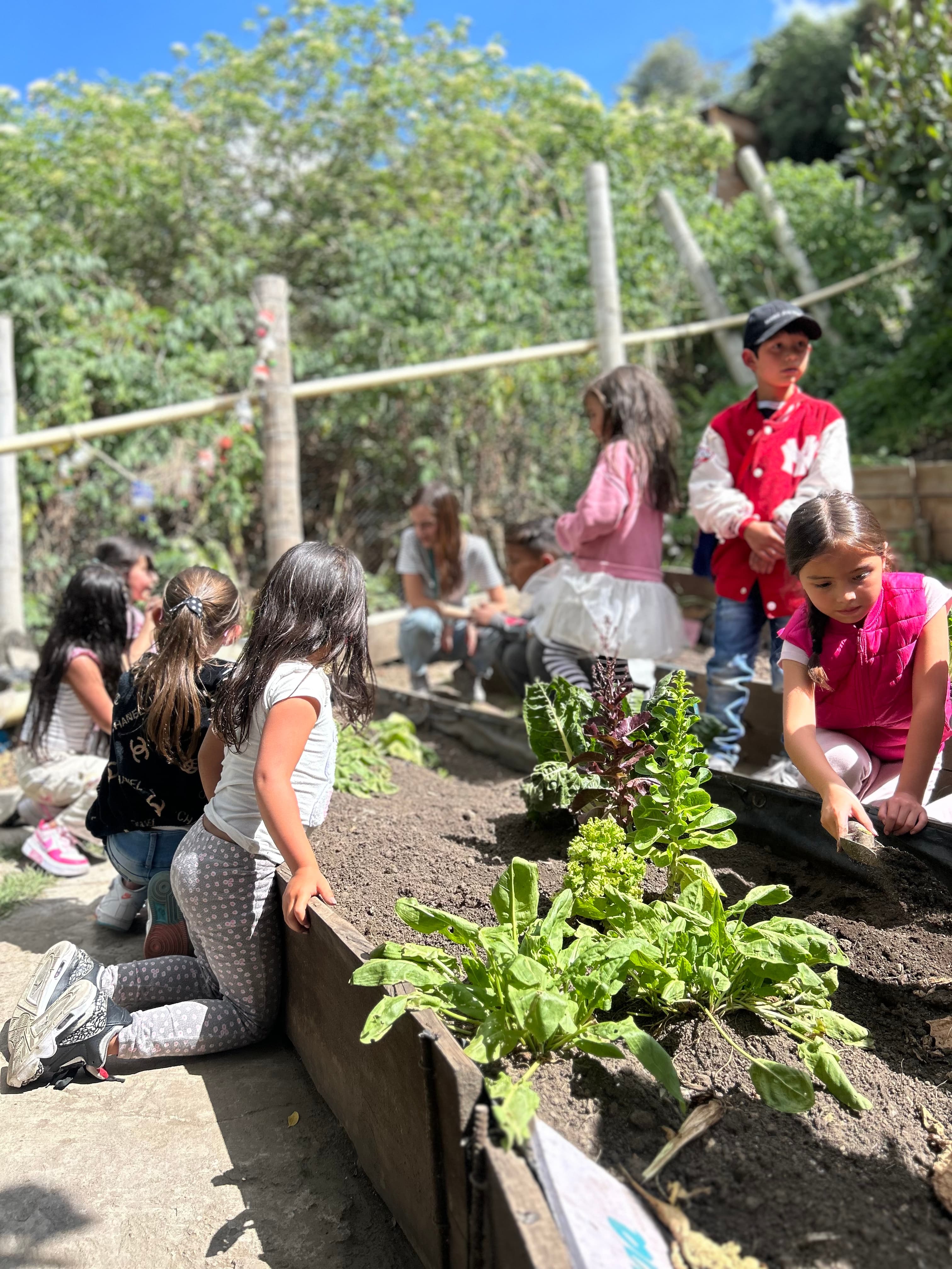 Niños aprendiendo en la Huerta Buena Semilla
